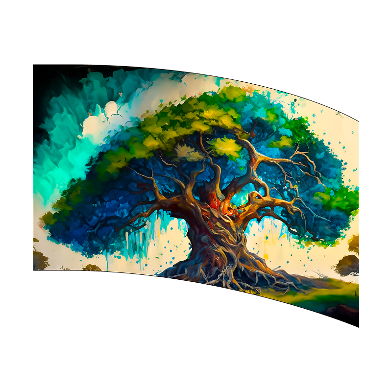 Colorful abstract painting of a tree with a white background