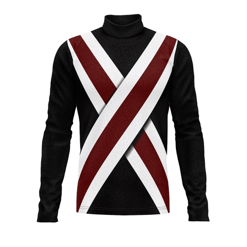 Indoor Uniform top featuring a black color with red and white diagonal stripes design