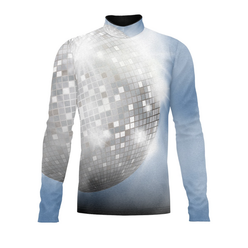 A digital print of a long-sleeved band uniform top featuring a geometric pattern in blue and white tones.