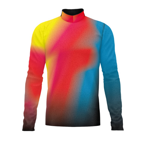A long-sleeved Flow Flex Top G261 with a gradient of colors ranging from pink to blue, designed for indoor and outdoor activities.