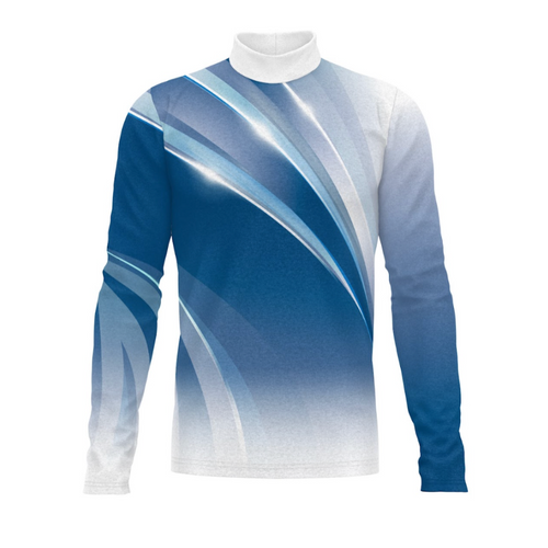 A digital print of a blue and white geometric patterned Flow Flex Top suitable for indoor and outdoor activities.