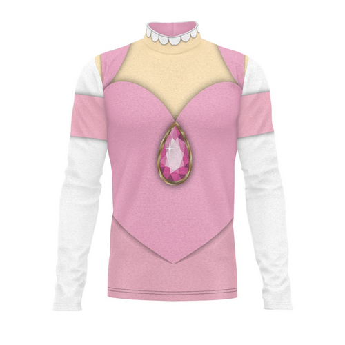 A digital print of a show top with a heart-shaped pink element in the center, designed for performance uniforms.