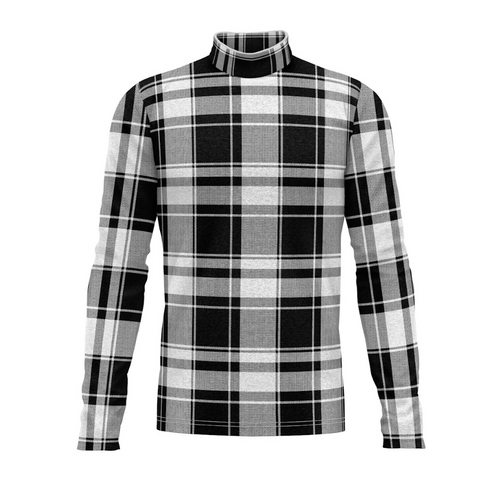 A black and white checkered long-sleeved turtleneck uniform top.