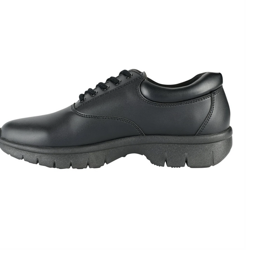 StylePlus RPM Shoes in black, low-profile marching and performance shoes featuring a cushioned, shock-absorbing sole and durable leather upper, designed for superior comfort, stability, and traction during marching band rehearsals, parades, and long performance days.