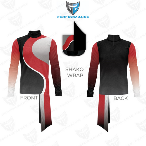 Shako wrap design with front and back views on a white background, featuring Performance logo.