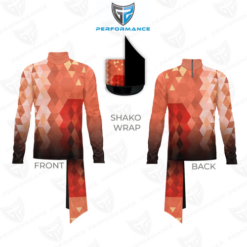 Shako wrap with geometric pattern on a white background, featuring 'Performance' branding.