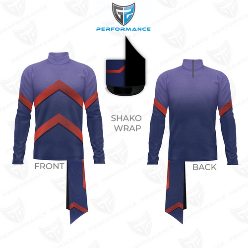 Purple and red long-sleeve shirt with shako wrap design on a white background, featuring Performance logo.
