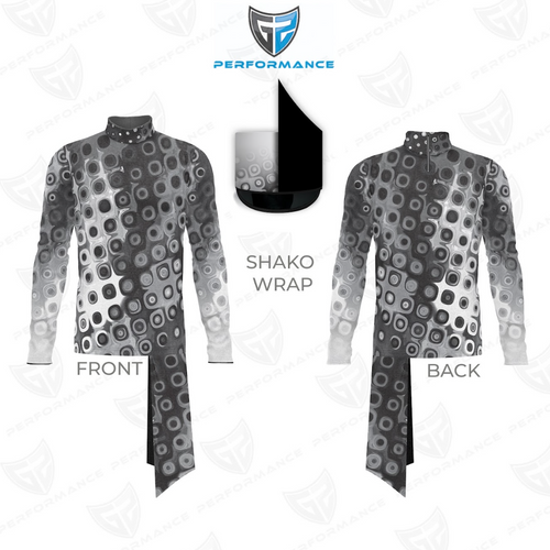 Shako wrap with front and back views on a white background, featuring a patterned design.