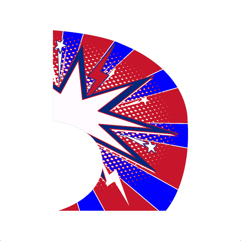 Abstract design with red, blue, and white colors on a white background
