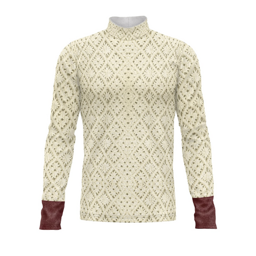 Knitted sweater with a pattern and brown cuffs on a white background