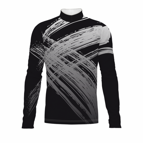 Black and gray long-sleeve shirt on a mannequin against a white background