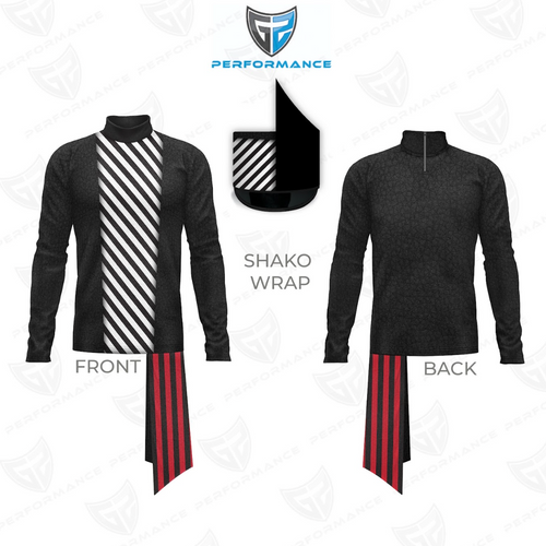 Black and red shako wrap with front and back views on a white background, featuring the Performance brand logo.