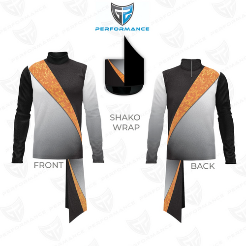 Shako wrap design with front and back views on a white background, featuring Performance logo.