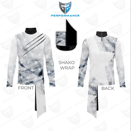 Shako wrap design with front and back views on a white background, featuring the Performance logo.
