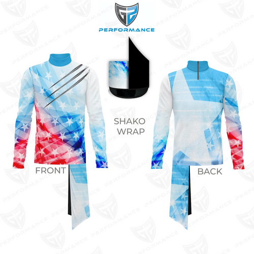 Shako wrap with front and back views on a white background, featuring a colorful design.