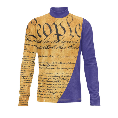 Long-sleeve shirt with text design on a white background