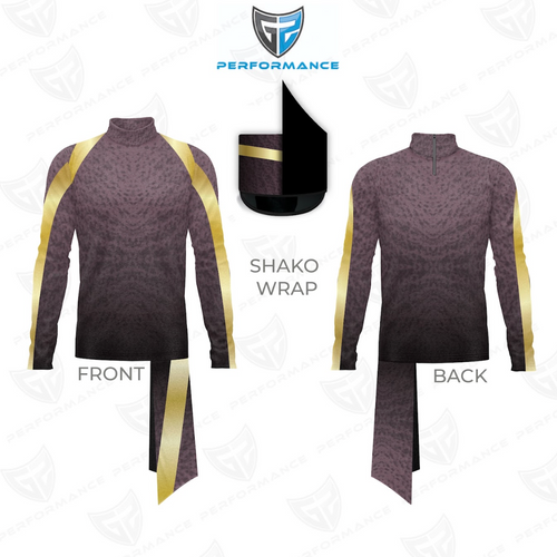 Shako wrap with gold accents shown from front and back on a white background with Performance logo.
