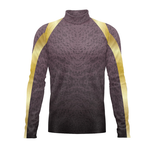 Long-sleeve shirt with gold stripes on a white background