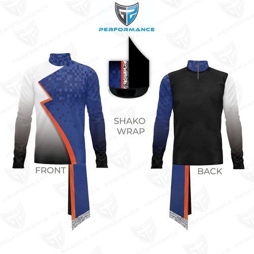 Shako wrap design with front and back views on a white background, featuring the Performance logo.