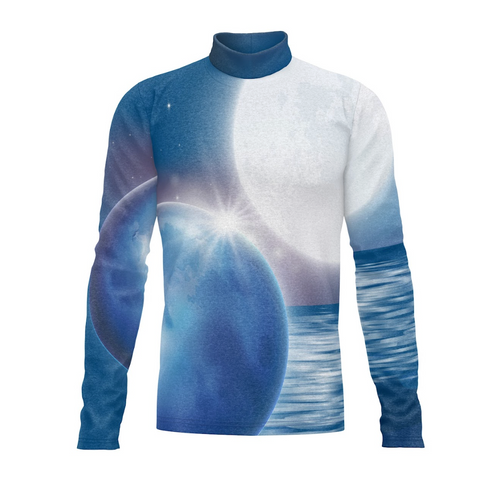 Long-sleeve shirt with a blue and white design on a white background