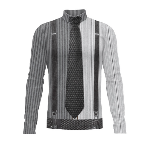 Striped shirt with suspenders and a tie on a white background