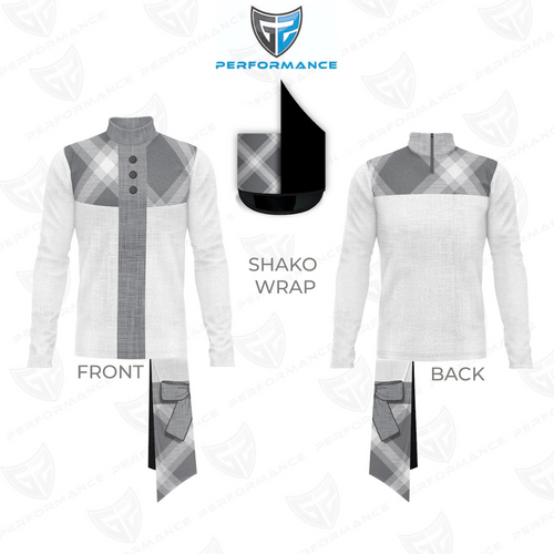 Shako wrap design with front, back, and shako views on a white background.