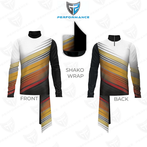 Shako wrap design with front and back views on a white background, featuring a colorful gradient pattern.