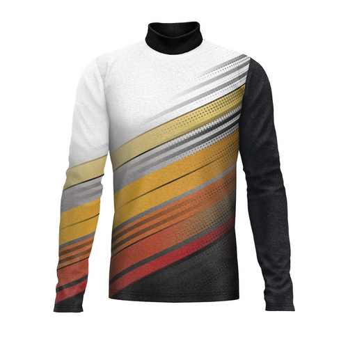 Long-sleeve shirt with a colorful striped pattern on a white background