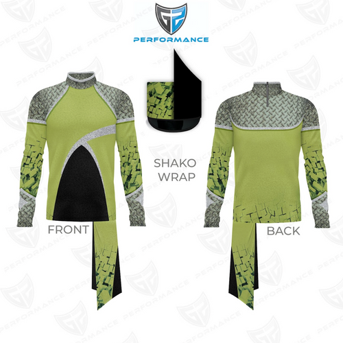 Green and black tactical shirt with shako wrap design on a white background