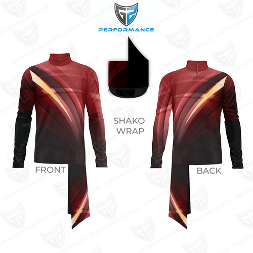 Shako wrap design with front and back views on a white background, featuring a brand logo.