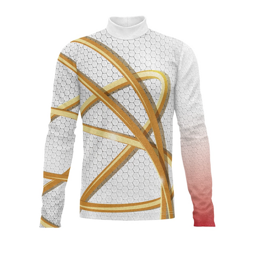 Long-sleeve shirt with geometric pattern on a white background