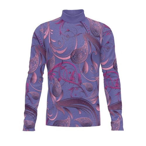 Purple long-sleeve shirt with paisley pattern on a white background
