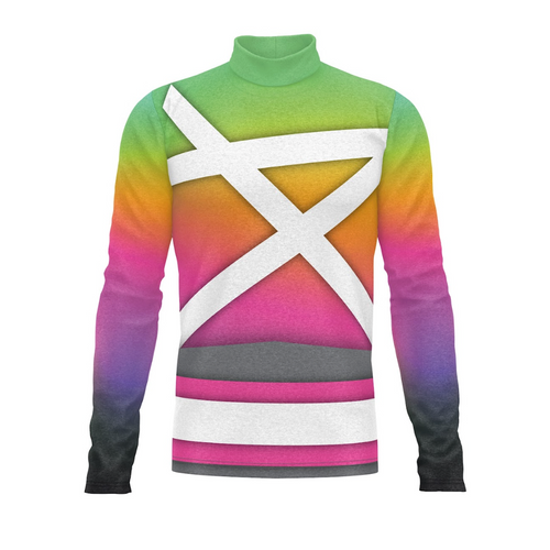 Colorful sweater with a geometric design on a white background