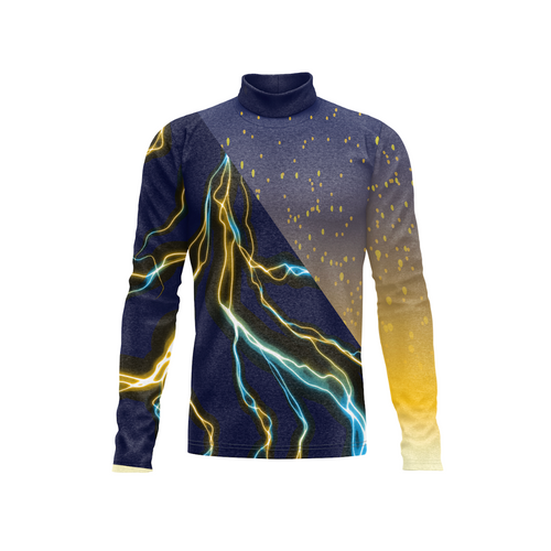 Long-sleeve shirt with lightning bolt design on a white background