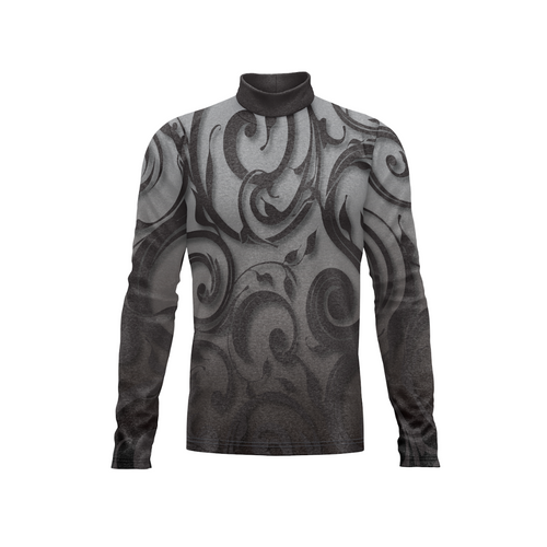 Long-sleeve shirt with intricate black and gray pattern on a white background