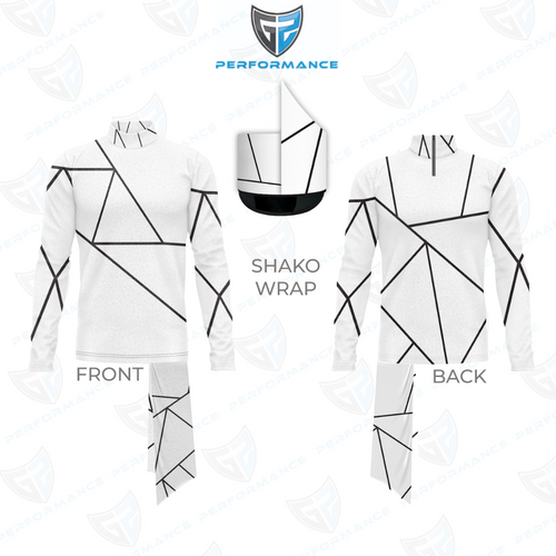 White protective gear with black geometric patterns on a white background, featuring 'Performance' branding.
