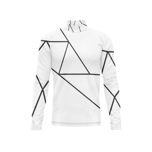 White long-sleeve shirt with black geometric patterns on a white background
