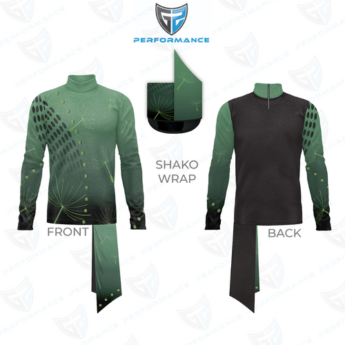 Green and black shako wrap with front and back views on a white background