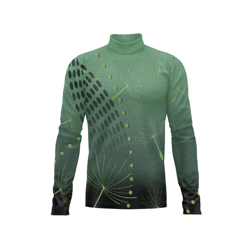 Green long-sleeve shirt with nature-themed design on a white background