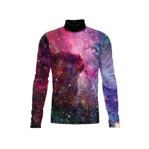 Long-sleeve shirt with a galaxy pattern on a white background