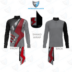 Gray and red long-sleeve shirt with shako wrap design on a white background, featuring Performance logo.
