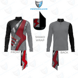 Gray and red long-sleeve shirt with shako wrap design on a white background, featuring Performance logo.