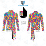 Colorful patterned jacket with front and back views on a white background, featuring 'Performance' branding.