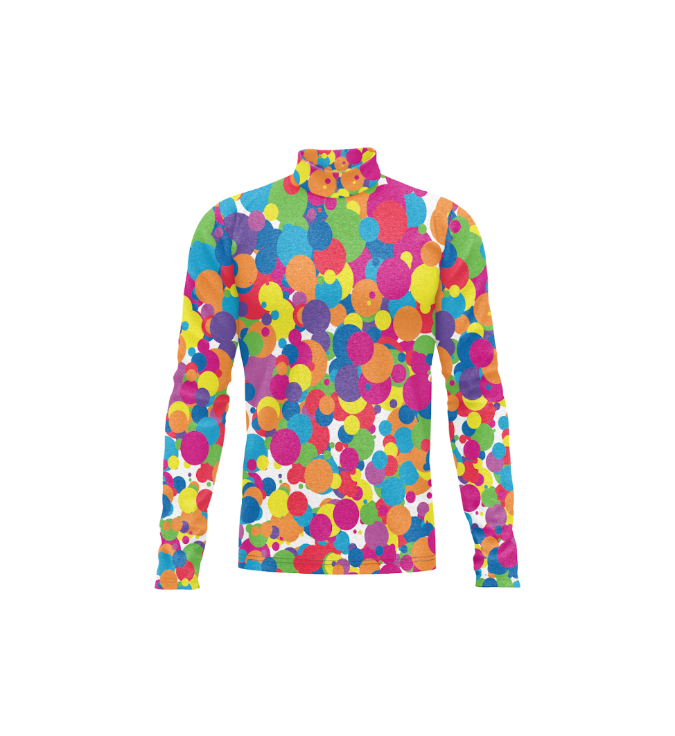 Colorful patterned long-sleeve shirt on a white background