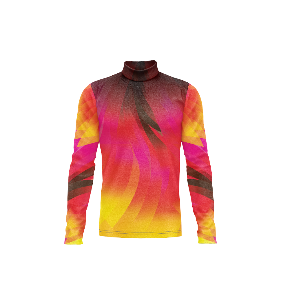 Colorful long-sleeve shirt with a gradient design on a white background