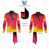 Colorful shirt with shako wrap design on a white background, featuring Performance logo.