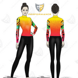 Colorful athletic outfit with gradient design on a white background