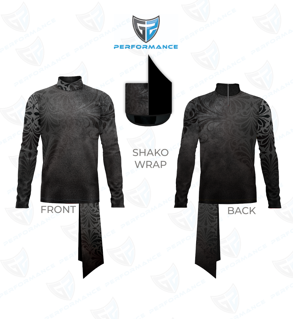 Black shako wrap with front and back views on a white background, featuring the Performance logo.