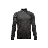 Black long-sleeve shirt with intricate pattern on a white background