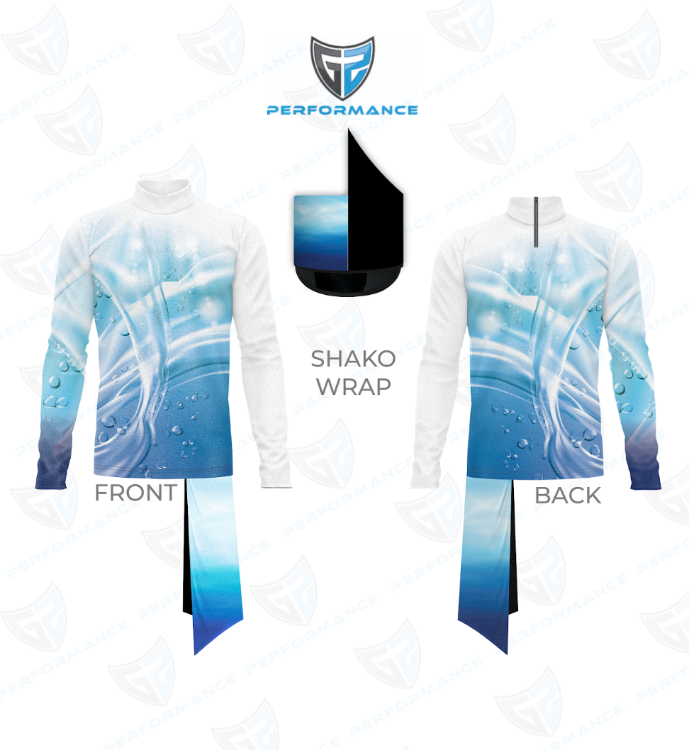 Shako wrap with blue and white design on a white background, featuring 'Performance' branding.